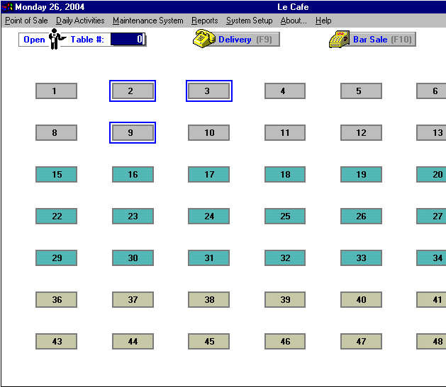 Screen of table selection